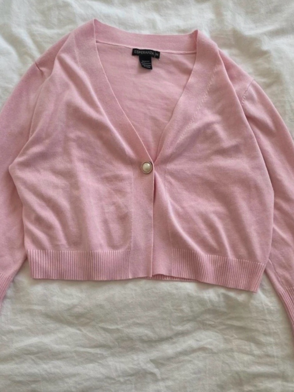 Esperanza Pink V-Neck Pearl Button Cardigan Sweater